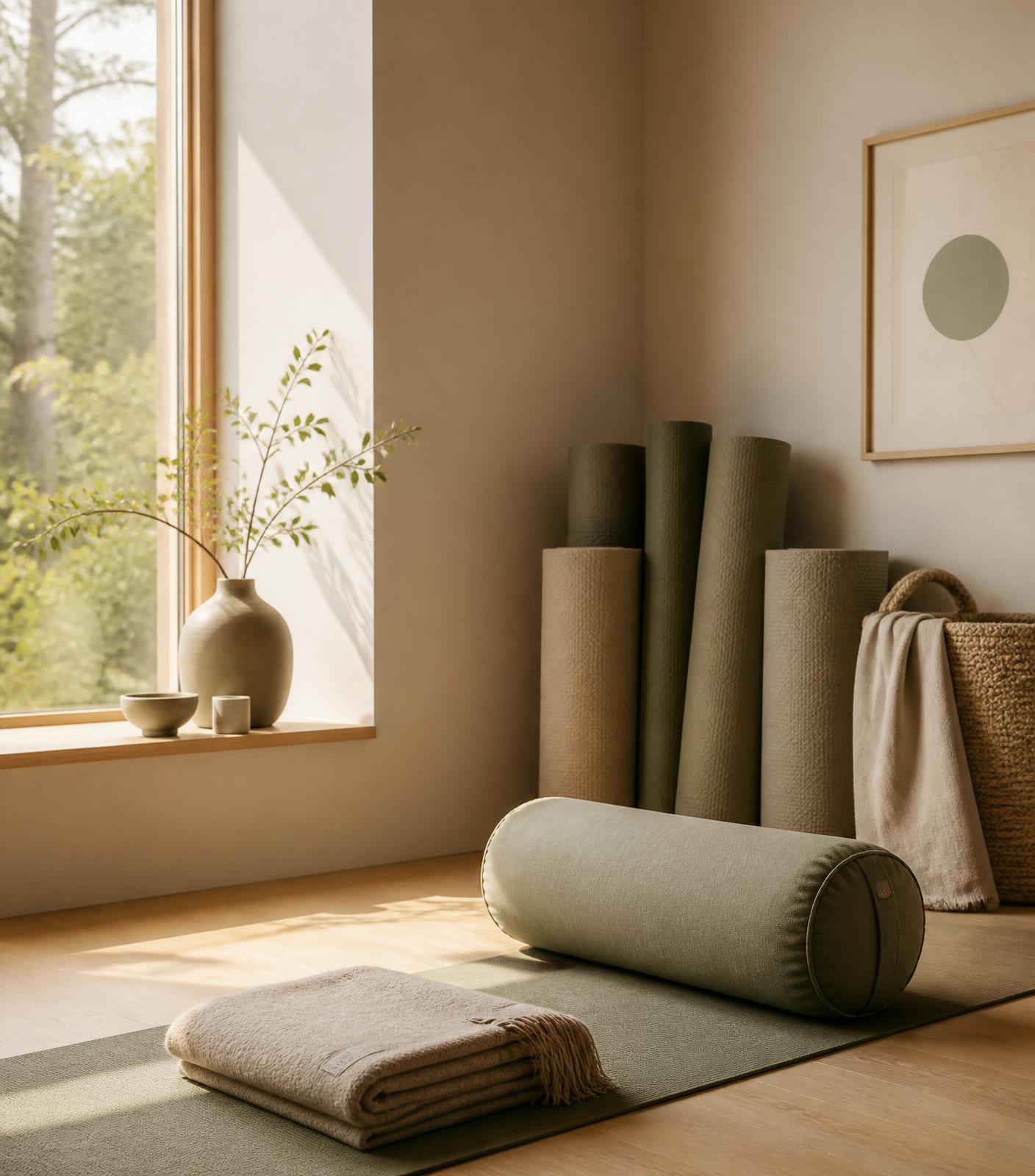 Yogahörna med bolster och filt
